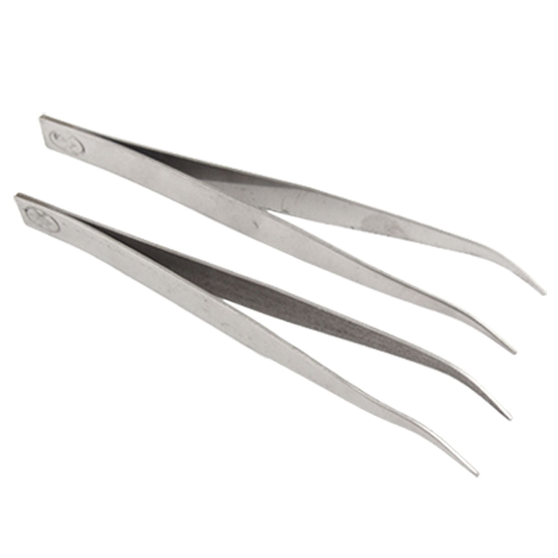 Harfington 2pcs 13cm Long Silver Tone Angled Tip Curved Tweezers