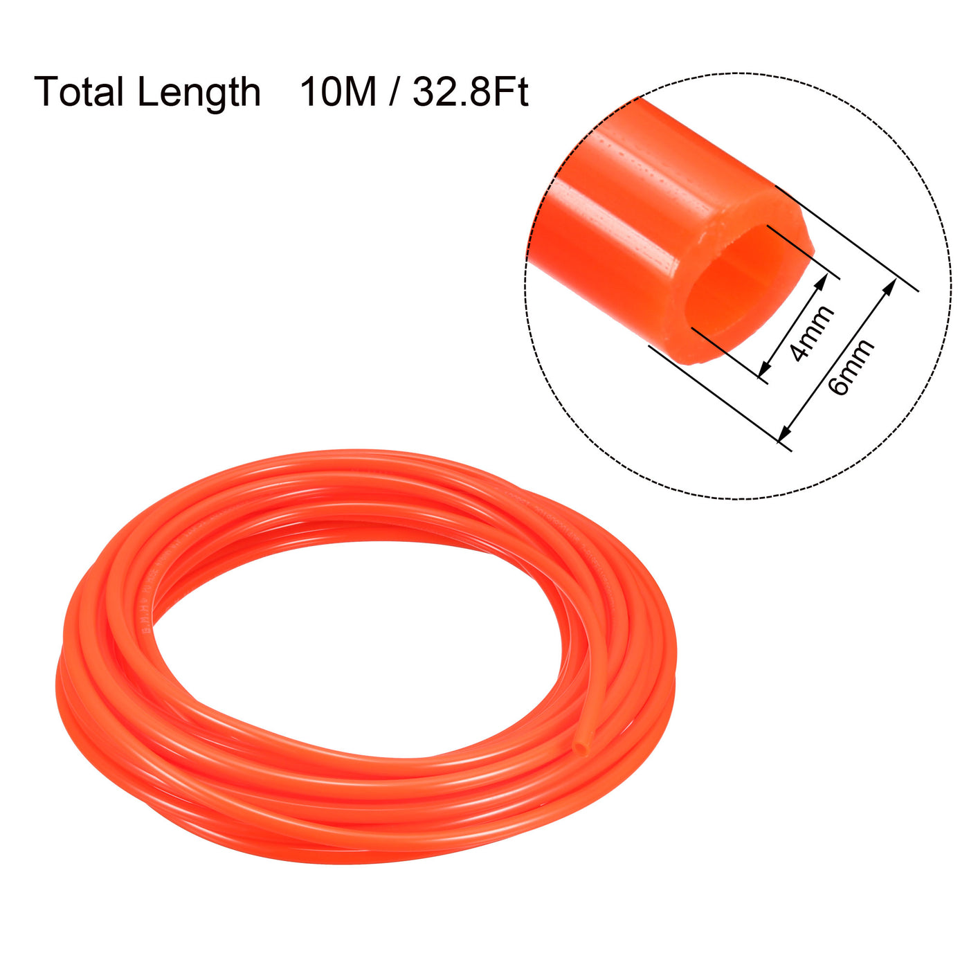 Harfington 10M 32.8Ft Orange Red 6mm OD 4mm ID Pneumatic PU Air Tube Hose