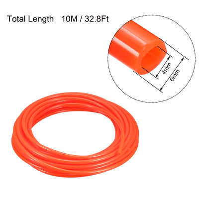 Harfington 10M 32.8Ft Orange Red 6mm OD 4mm ID Pneumatic PU Air Tube Hose