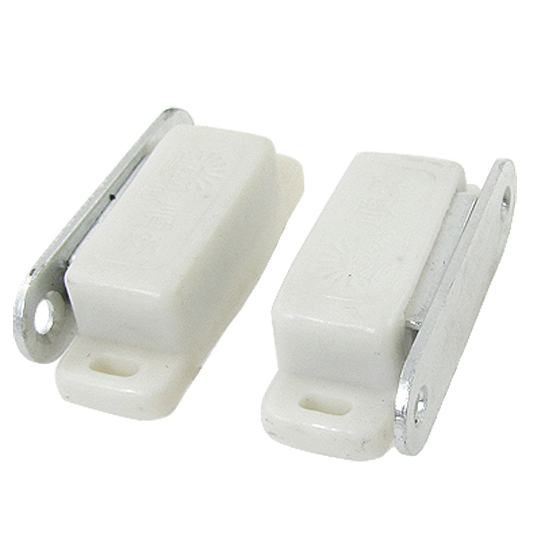 Harfington 2pcs White Plastic Shell Metal Plate Cabinet Door Magnetic Catch Set 1.8"