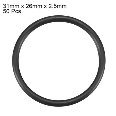Harfington Uxcell 50 Pcs 31mm x 26mm x 2.5mm Black NBR O Rings Oil Seal Washers