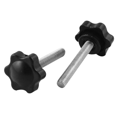 Harfington 2pcs 6mmx35mm Male Thread Metal Clamping Star Knob Black Silver Tone