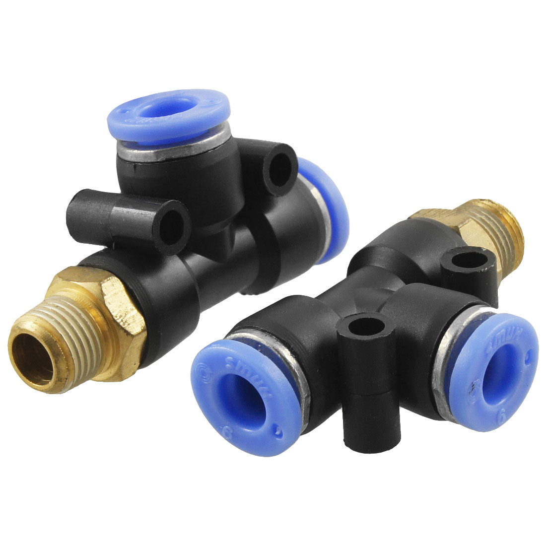 Harfington 2pcs Pneumatic 1/8" Thread 6mm One Touch Push in T Joint Quick Fittings