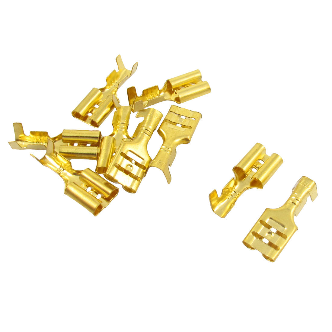 Harfington 10pcs Gold Tone Spade Crimp Terminals 6.3mm Wiring Connectors