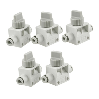 Harfington 5pcs 4mm Tube Push in to Connect Pneumatic Fitting 2 Way Hand Valves