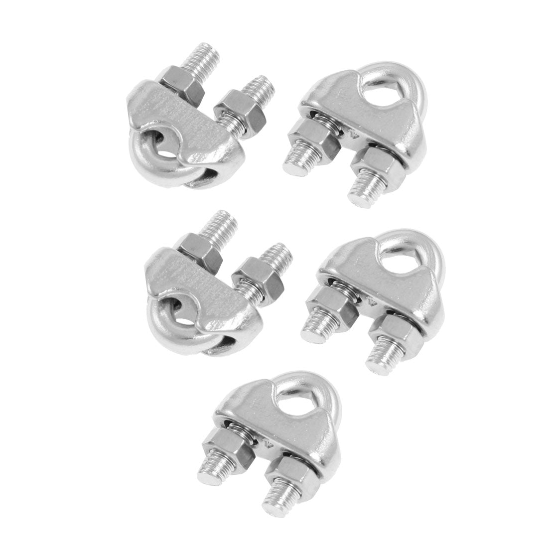 Harfington Silver Tone 5/32" 4mm Wire Rope Grip Cable Clamp 304 Stainless Steel 5pcs