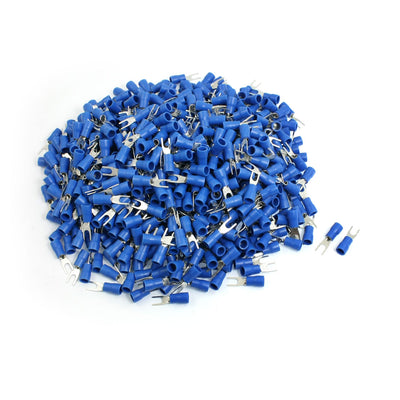 Harfington 1000pcs SV2-3.7S AWG 16-14 Blue Pre Insulated Fork Terminals Connector