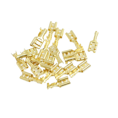 Harfington 20pcs Gold Tone Brass Crimp Terminal 6.7mm Female Spade Connectors