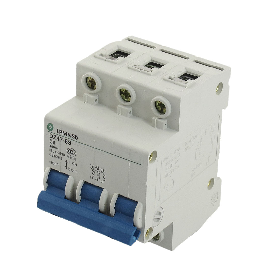 Harfington DZ47-63 C6 6A 400VAC 6000A Breaking Capacity 3 Poles Circuit Breaker