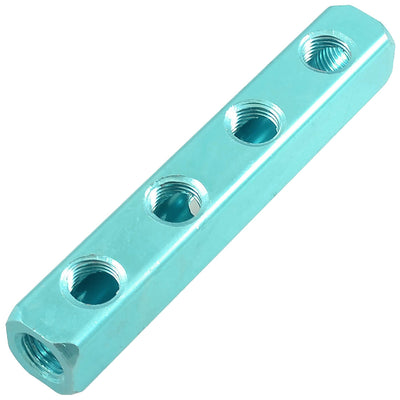 Harfington Air Pneumatic Cylinder 4 Positions Aluminum Manifold Block Splitter Turquoise Tone