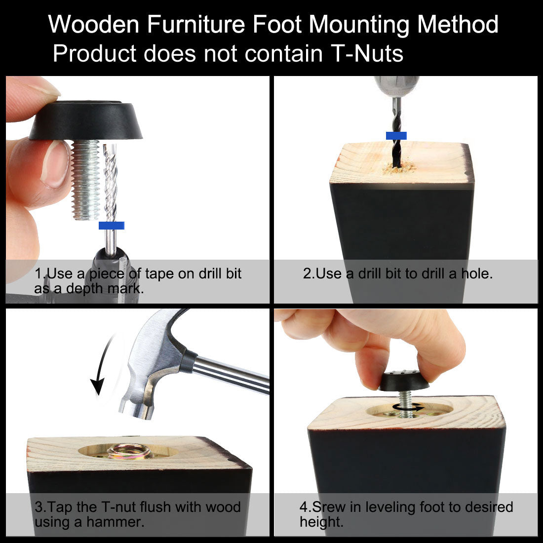 uxcell Uxcell 12 Pcs Bench Furniture Threaded 6mm Diameter Plastic Based Foot