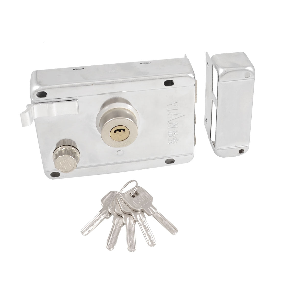 Harfington Flat Gate Door Silver Tone Left Hand Deadbolt Rim Lock Latch w Keys