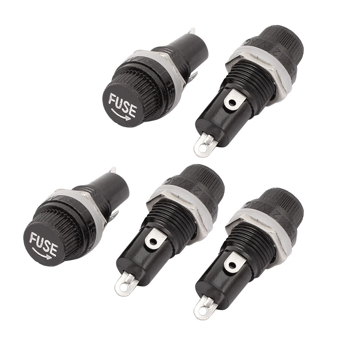 Harfington AC 125V/15A 250V/10A Screw Cap Panel Mounted 5×20mm Fuse Holder Black 5pcs