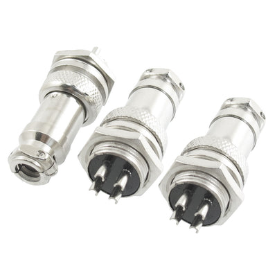 Harfington 3Pcs Waterproof Aviation Circular Connector Male Connector 16mm 4 Pin 4P
