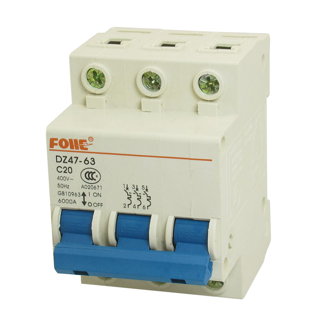 Harfington DZ47-63 C20 3P DIN Rail Mounted MCB Miniature Circuit Breaker 6000A 20A 400V AC