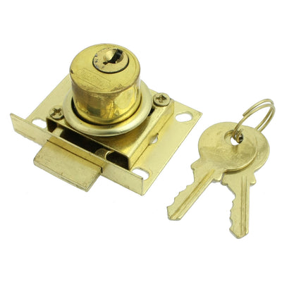 Harfington 27mm Height Funiture Fitting Square Plate Glass Door Lock Gold Tone w Keys