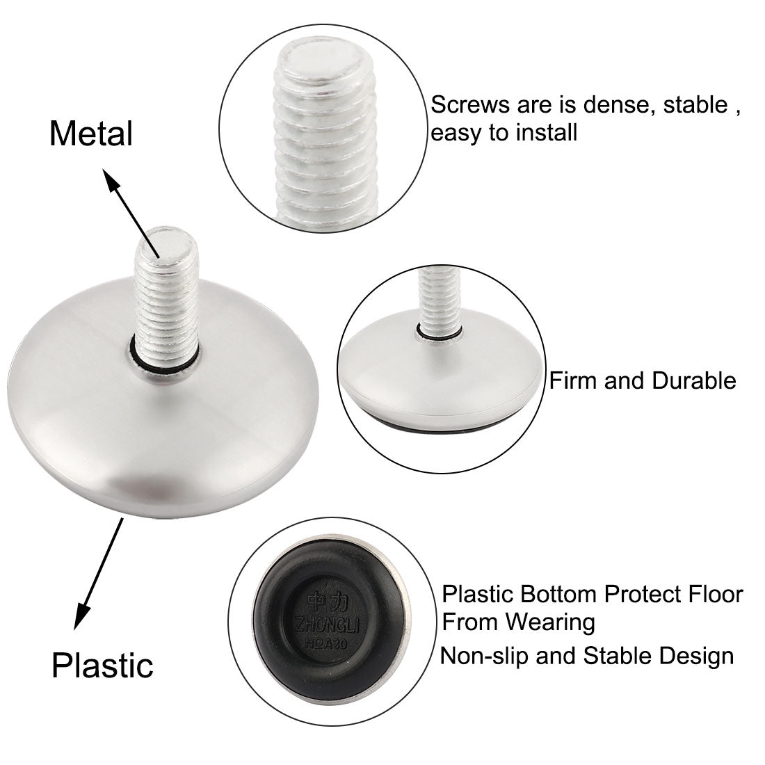 uxcell Uxcell 18 Pcs Metal Threaded Rod Round Plastic Base Leveling Foot 8mmx12mmx28mm