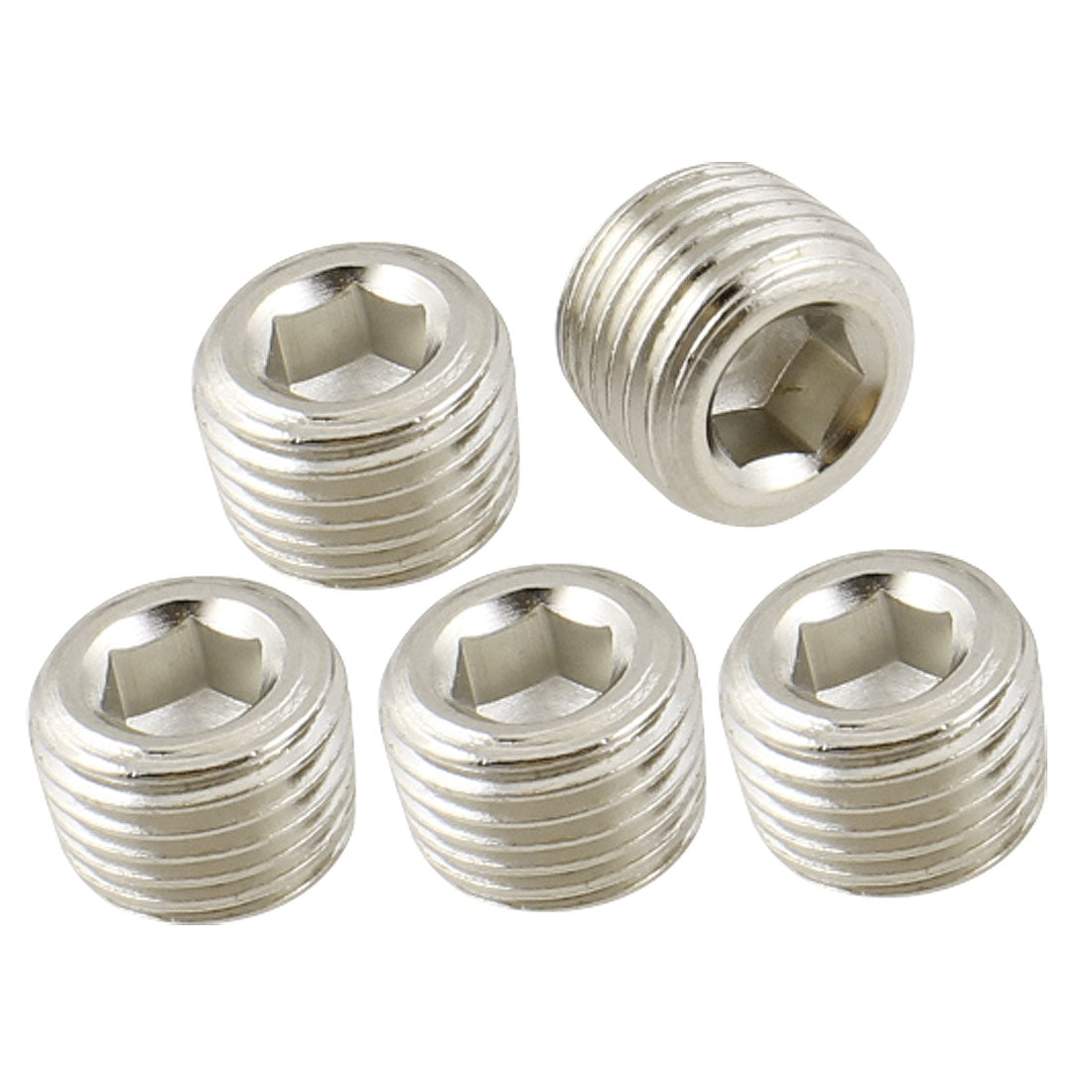 Harfington Air Pipe Fittings 13mm 1/4" PT Thread Hex Socket Metal Connector Caps Silver Tone 5 Pcs
