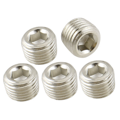 Harfington Air Pipe Fittings 13mm 1/4" PT Thread Hex Socket Metal Connector Caps Silver Tone 5 Pcs