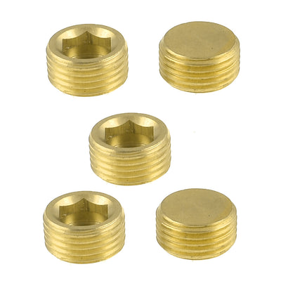 Harfington 5pcs Brass Internal Hex Head Socket 1/2" PT Thread Pipe Fitting