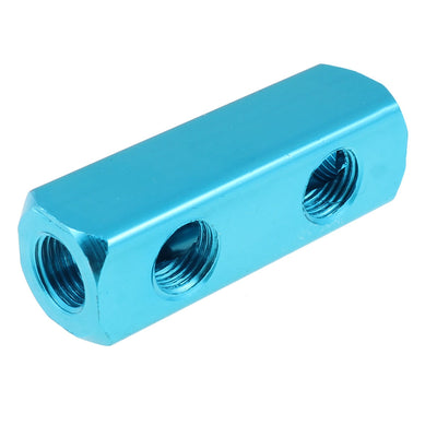Harfington Blue 1/4" BSPT Threaded 3 In 2 Out Aluminum Air Inline Splitter Manifold Block