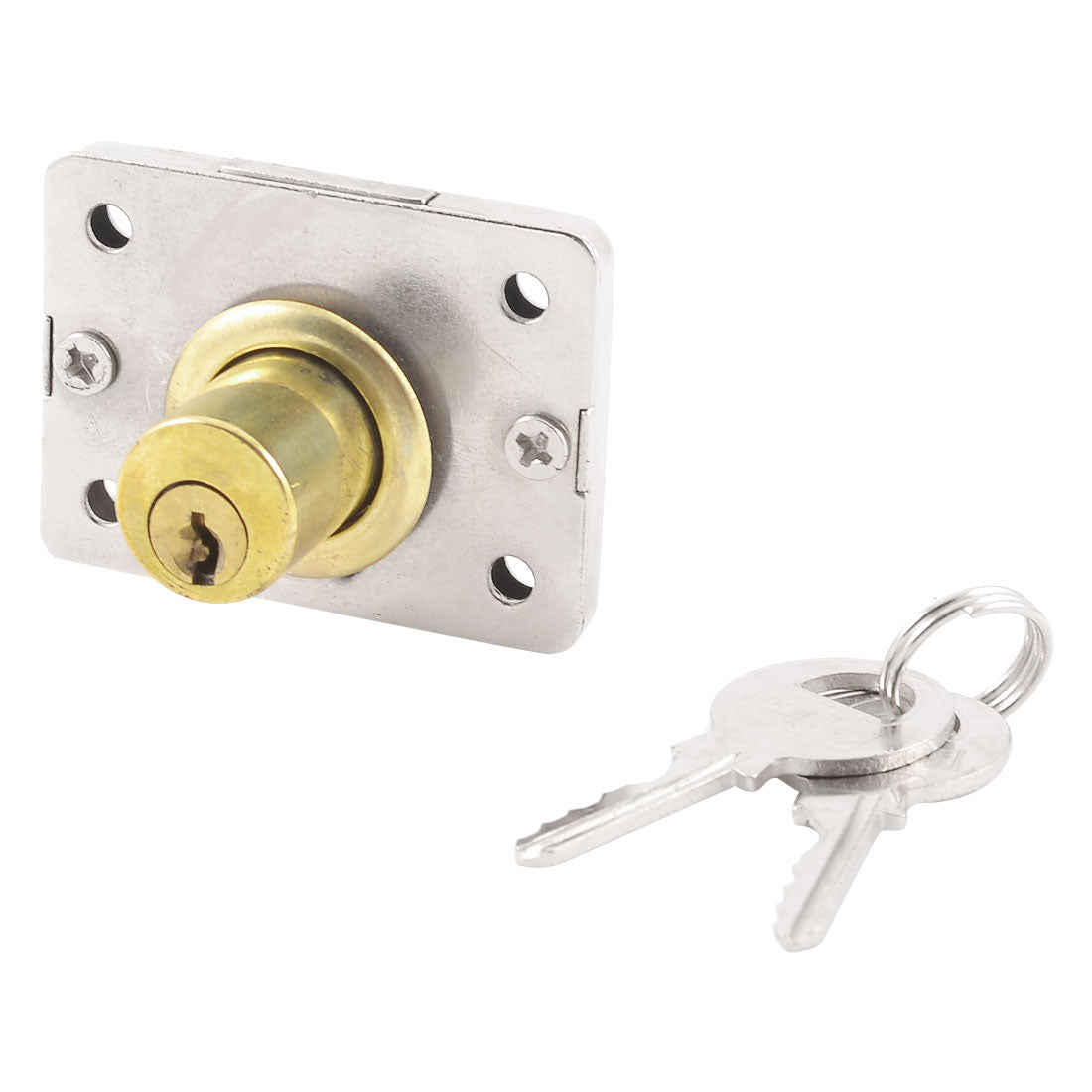 Harfington Metal Mounting Plate Gold Tone Cylinder Head Furniture Drawer Lock w 2 Keys