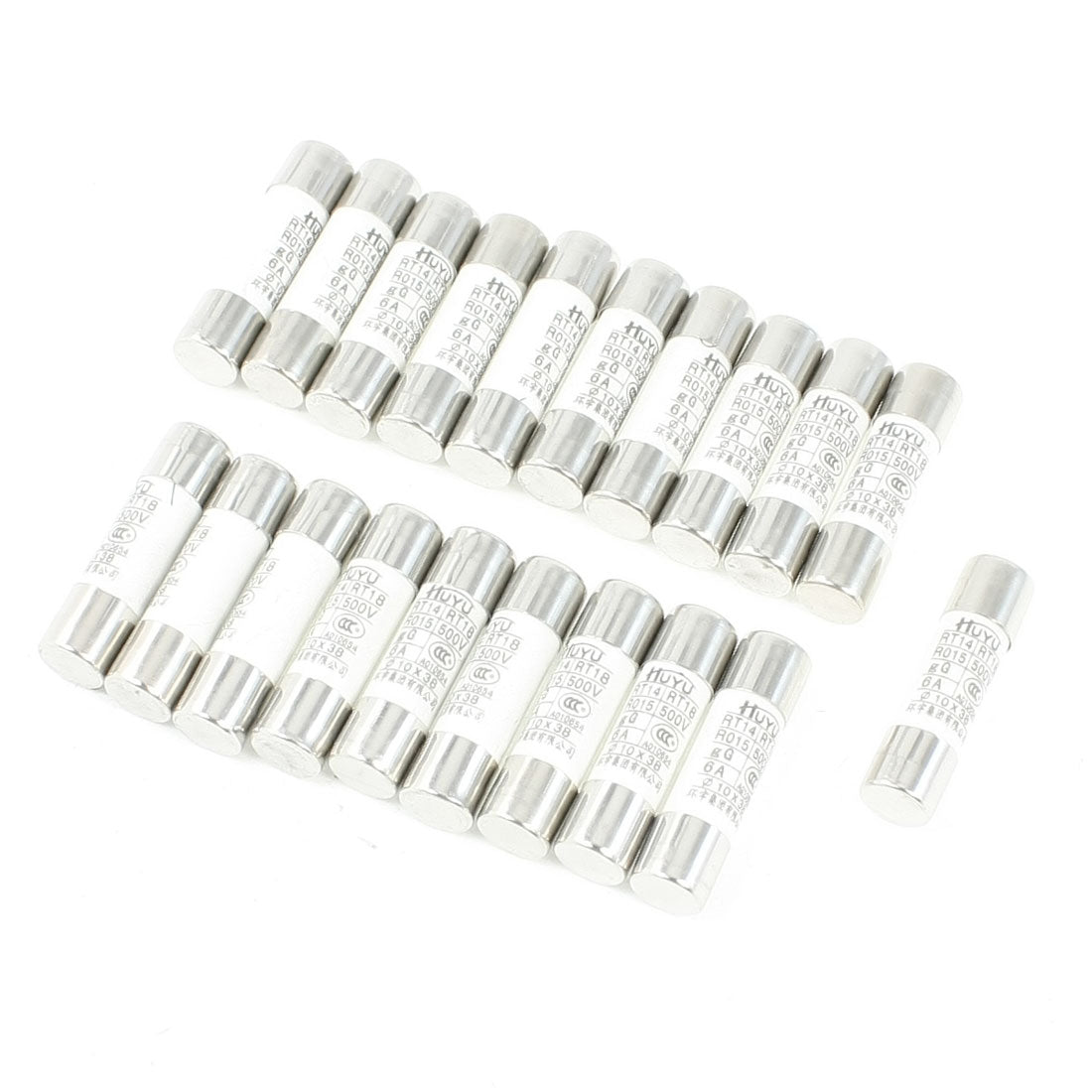 Harfington 20pcs 500V 6A 10×38mm Cylindrical Ceramic Tube Fuses Link RT14 RT18 RO15