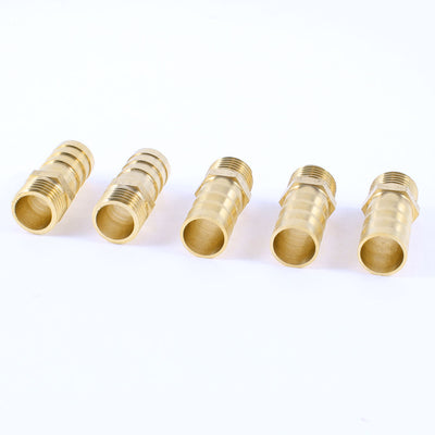 Harfington 5pcs Brass 12mm Hose Barb to 1/4" PT Male Thread Pneumatic Couplings Joints