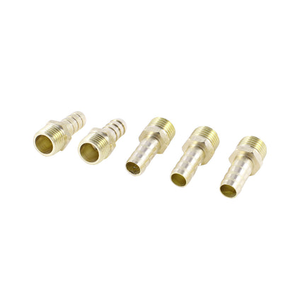Harfington 8mm Diameter Hose Barb to 1/4" PT Male Thread Brass Couplers Connector 5pcs