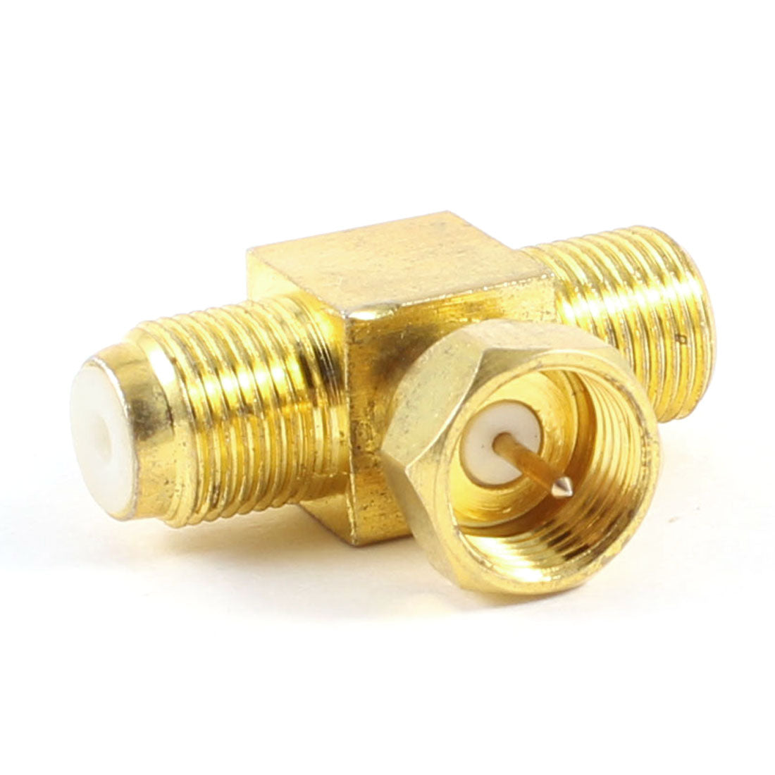 uxcell Uxcell T-Type 1 Male to 2 Female RF Adapter Connector Gold Tone Plated