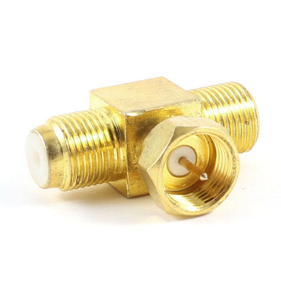 uxcell Uxcell T-Type 1 Male to 2 Female RF Adapter Connector Gold Tone Plated
