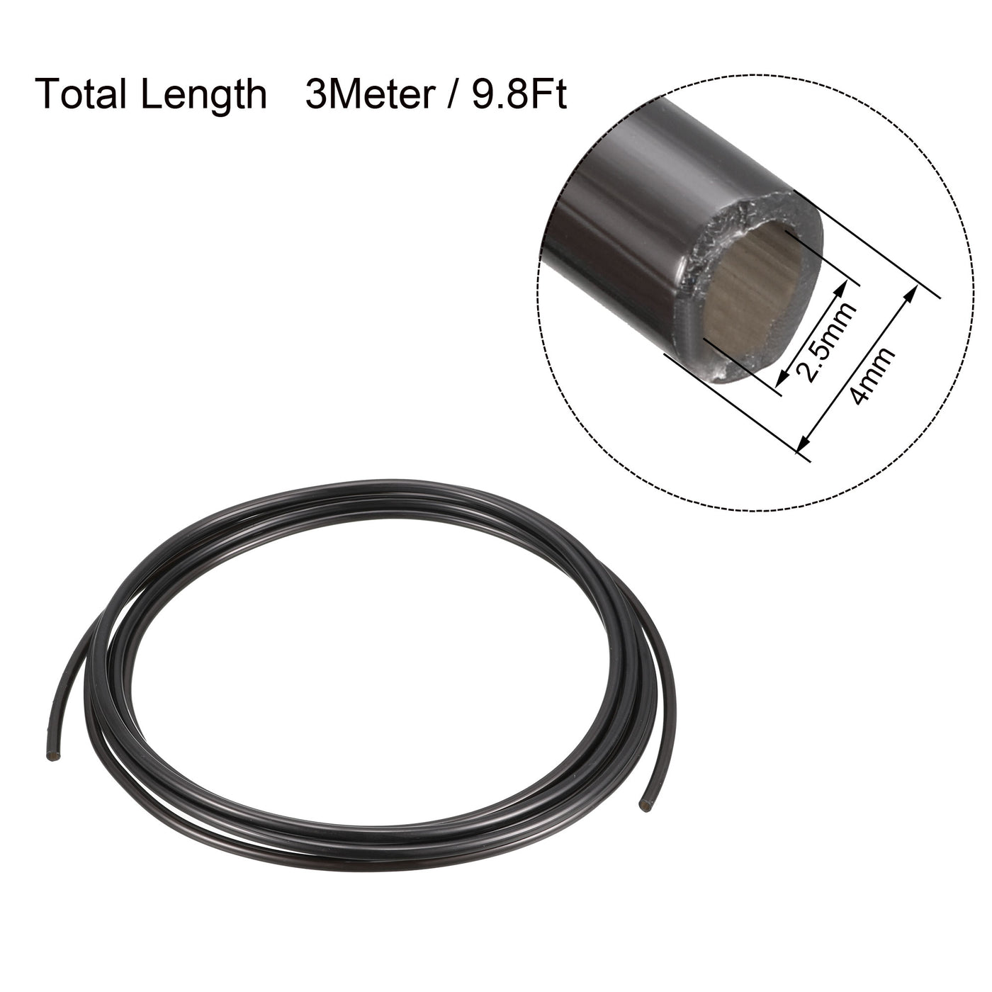 Harfington Black 3 Meters 4mm OD 2.5mm ID 0.75mm Wall Thickness PU Air Hose Pipe