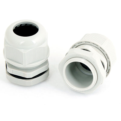 Harfington 2pcs Light Gray Plastic Waterproof Cable Gland Connector Locknut PG25