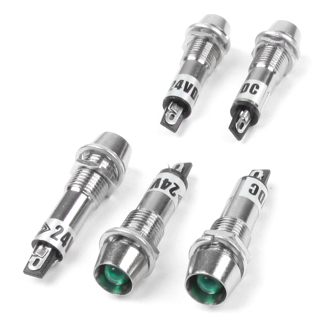 Harfington 5Pcs Green Bulb Power Signal Indicator Pilot Light Lamp DC 24V 8mm -8