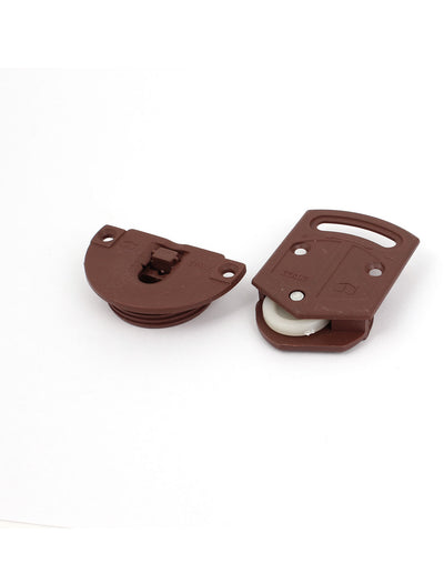 Harfington Dark Brown Plastic 3.6mm Mount Hole Wardrobe Sliding Door Roller Plate Set