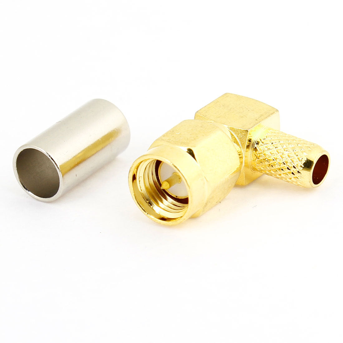 uxcell Uxcell SMA-JW-3 Male Right Angle Crimp RF Connector Adapter Gold Tone