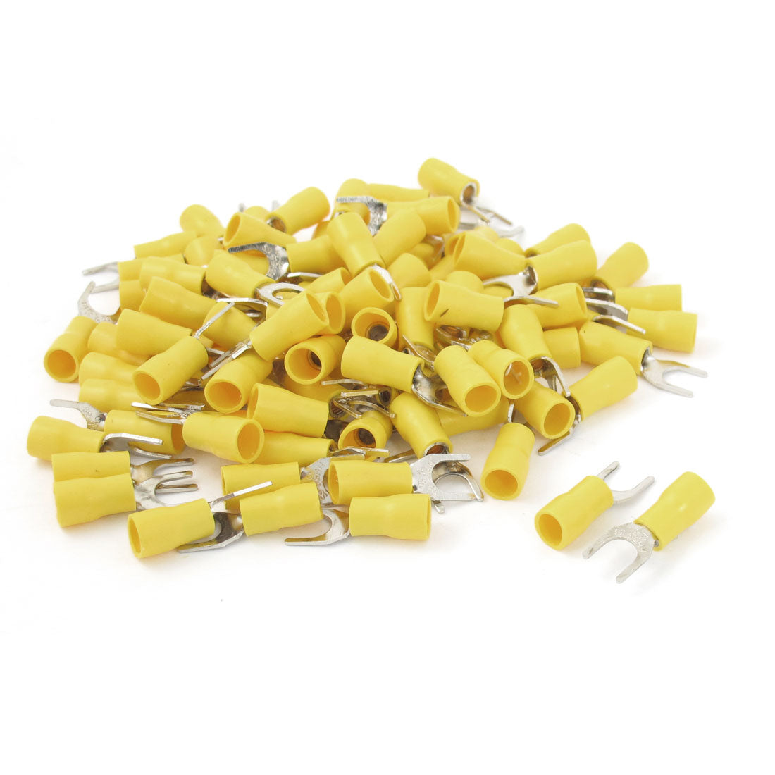 Harfington 100pcs Yellow 6.5mm Bolt Furcate Pre Insulated Fork Terminal AWG12-10