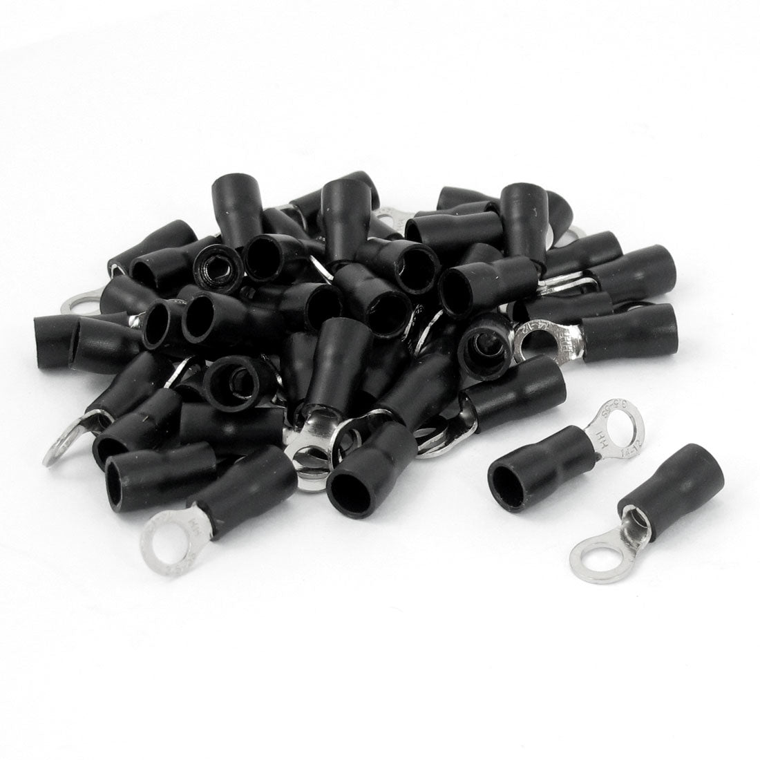 Harfington 50pcs Black Plastic Sleeve Insulated Ring Terminals Connectors AWG14-12