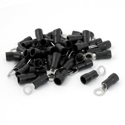 Harfington 50pcs Black Plastic Sleeve Insulated Ring Terminals Connectors AWG14-12