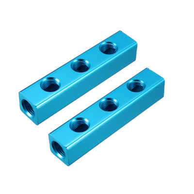 Harfington 1/4" PT Air Pneumatic 3 Position 6 Thread Manifold Block Splitter 2pcs