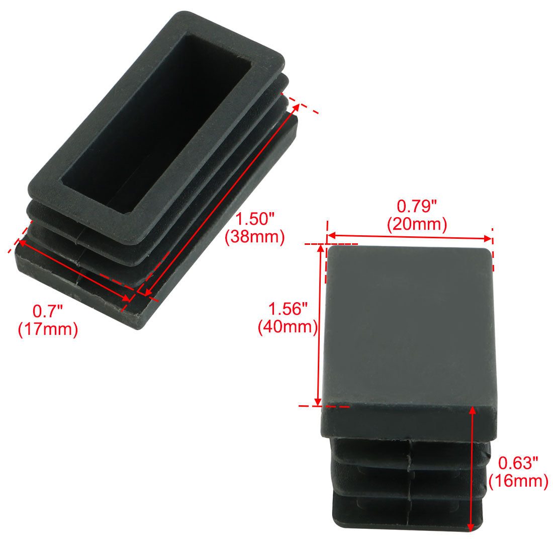uxcell Uxcell 12pcs 20mmx40mm Black Plastic Blanking End Caps Rectangle Tubing Tube Inserts