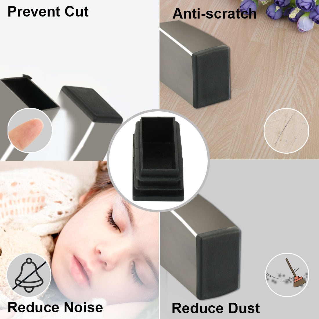 uxcell Uxcell 12pcs 20mmx40mm Black Plastic Blanking End Caps Rectangle Tubing Tube Inserts