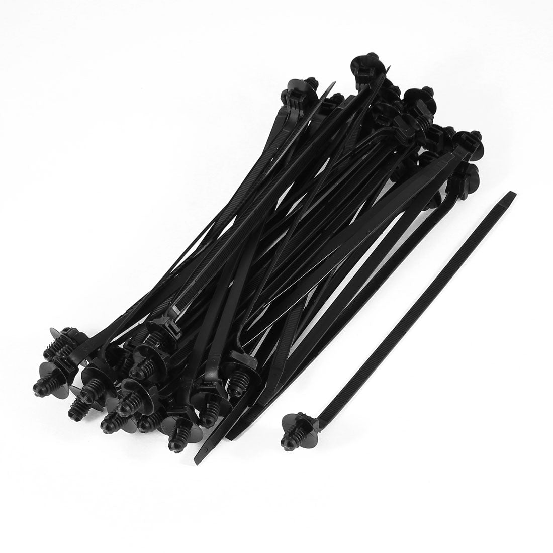 uxcell Uxcell 183mm x 5mm Black Nylon Auto Car Oval Push Mount Wire Cable Ties 40 Pcs