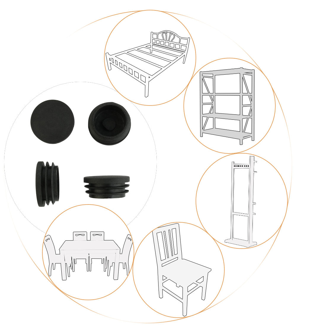 uxcell Uxcell 5 Pcs Chair Table Legs 42mm Diameter Plastic Cap Round Tube Insert