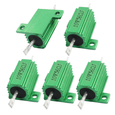 Harfington Uxcell 5Pcs 56 Ohm 5% 10W Green Aluminium Clad Heatsink Chassis Mount Wirewound Power Resistors
