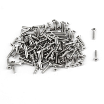 uxcell Uxcell 100Pcs 304HC Stainless Steel Countersunk Flat Head Hex Key Bolt Screw M3x14mm