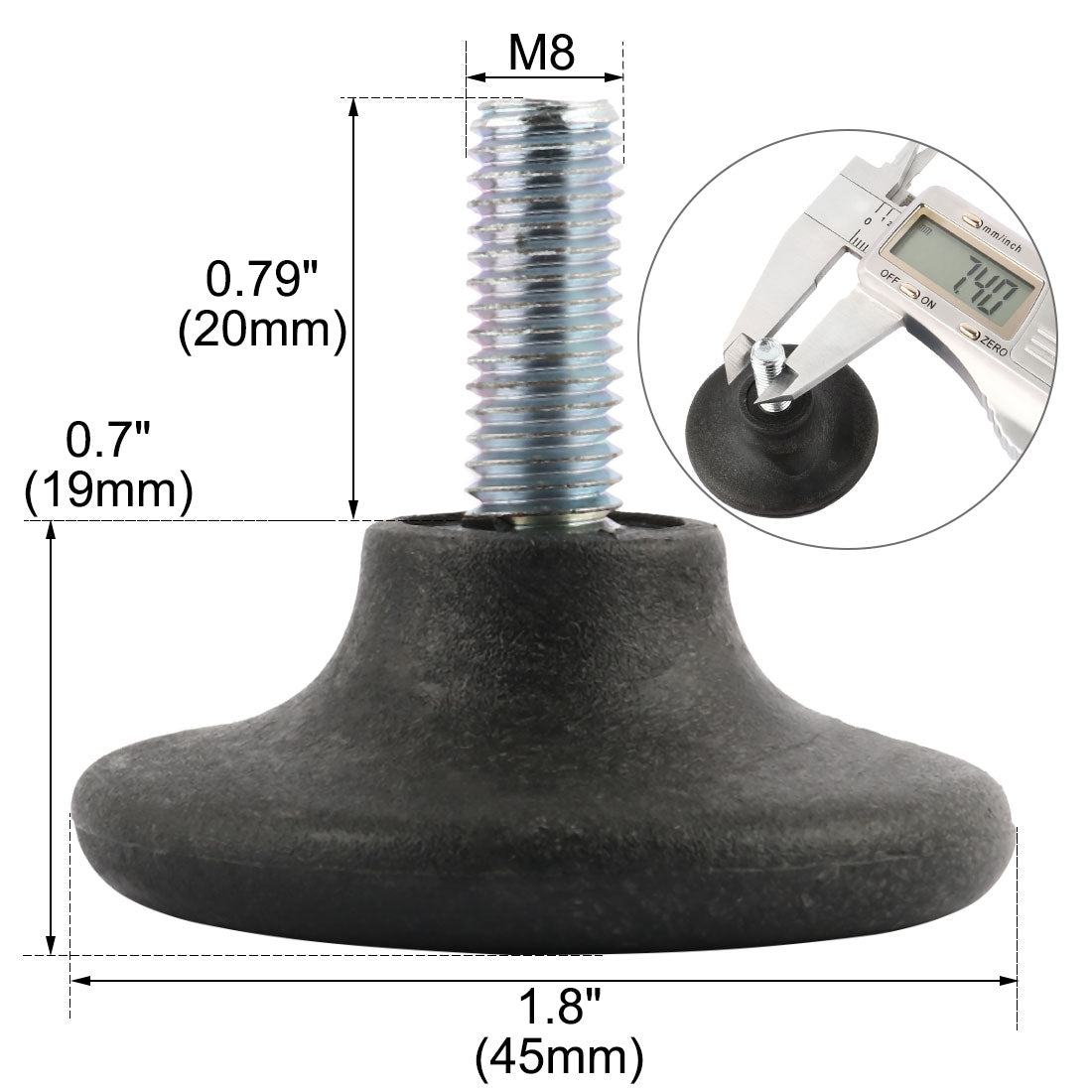 uxcell Uxcell 10 Pcs Metal 8mm Dia Threaded Rod Rounded Plastic Base Leveling Foot
