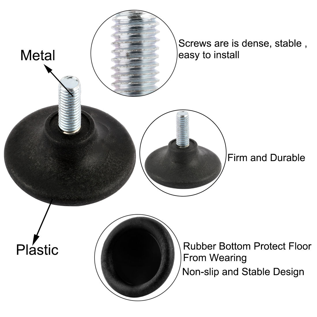 uxcell Uxcell 10 Pcs Metal 8mm Dia Threaded Rod Rounded Plastic Base Leveling Foot