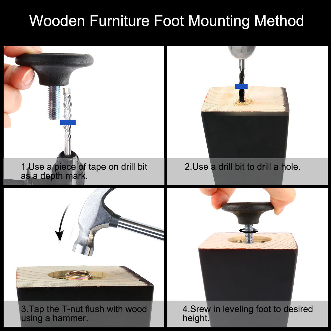 uxcell Uxcell 10 Pcs Metal 8mm Dia Threaded Rod Rounded Plastic Base Leveling Foot