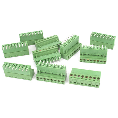 Harfington Uxcell 10Pcs AC 300V 10A 8P Pins PCB Screw Terminal Block Connector 5.08mm Pitch Green